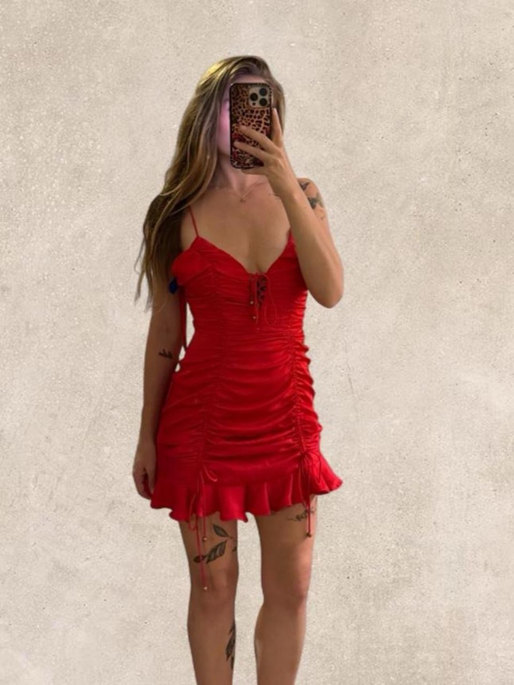 Selfie Leslie Angel Biba Red Ruched Mini Dress XS